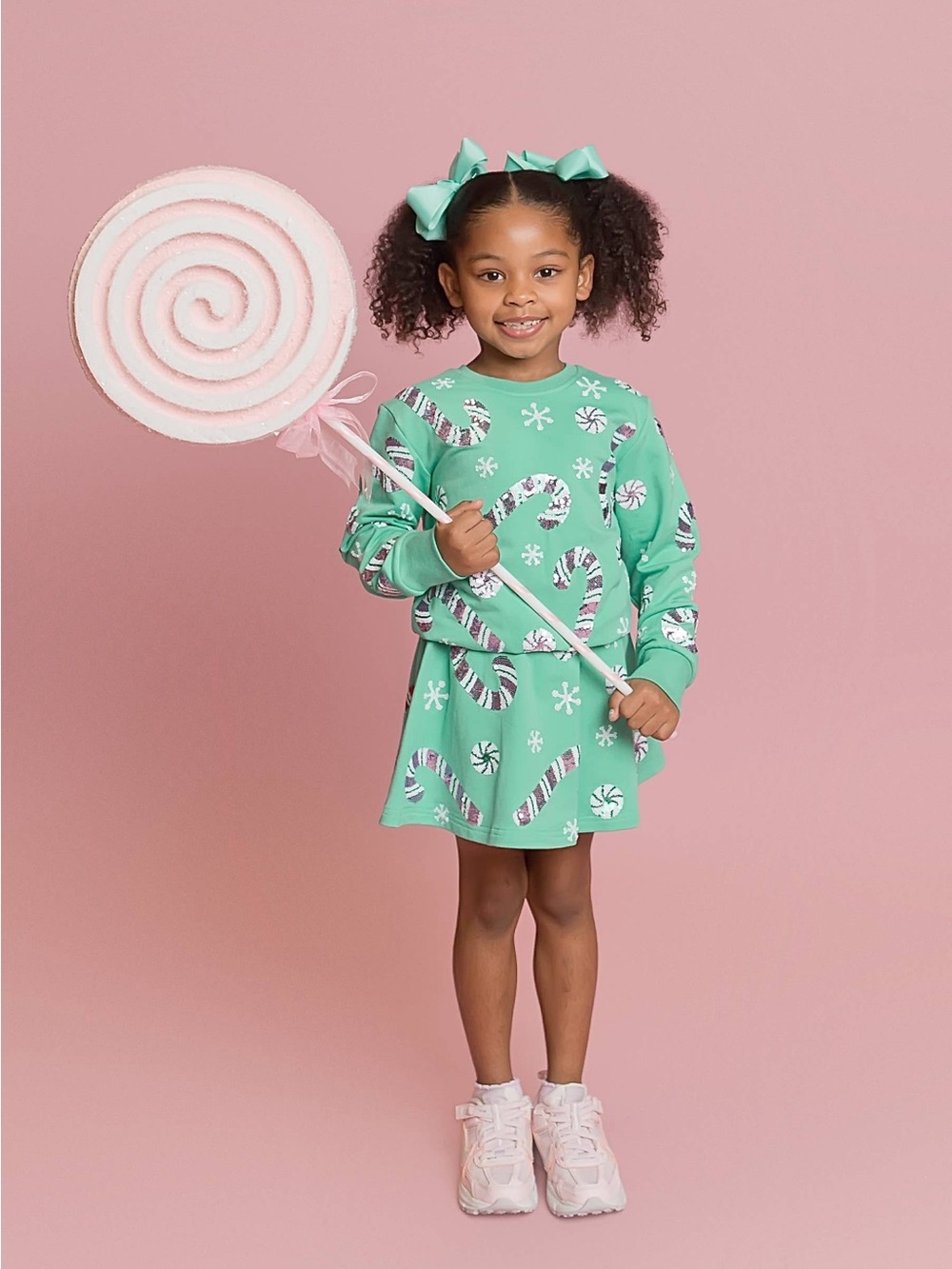 Belle Cher - Candy Cane Teal Sweatshirt and Skort Outfit